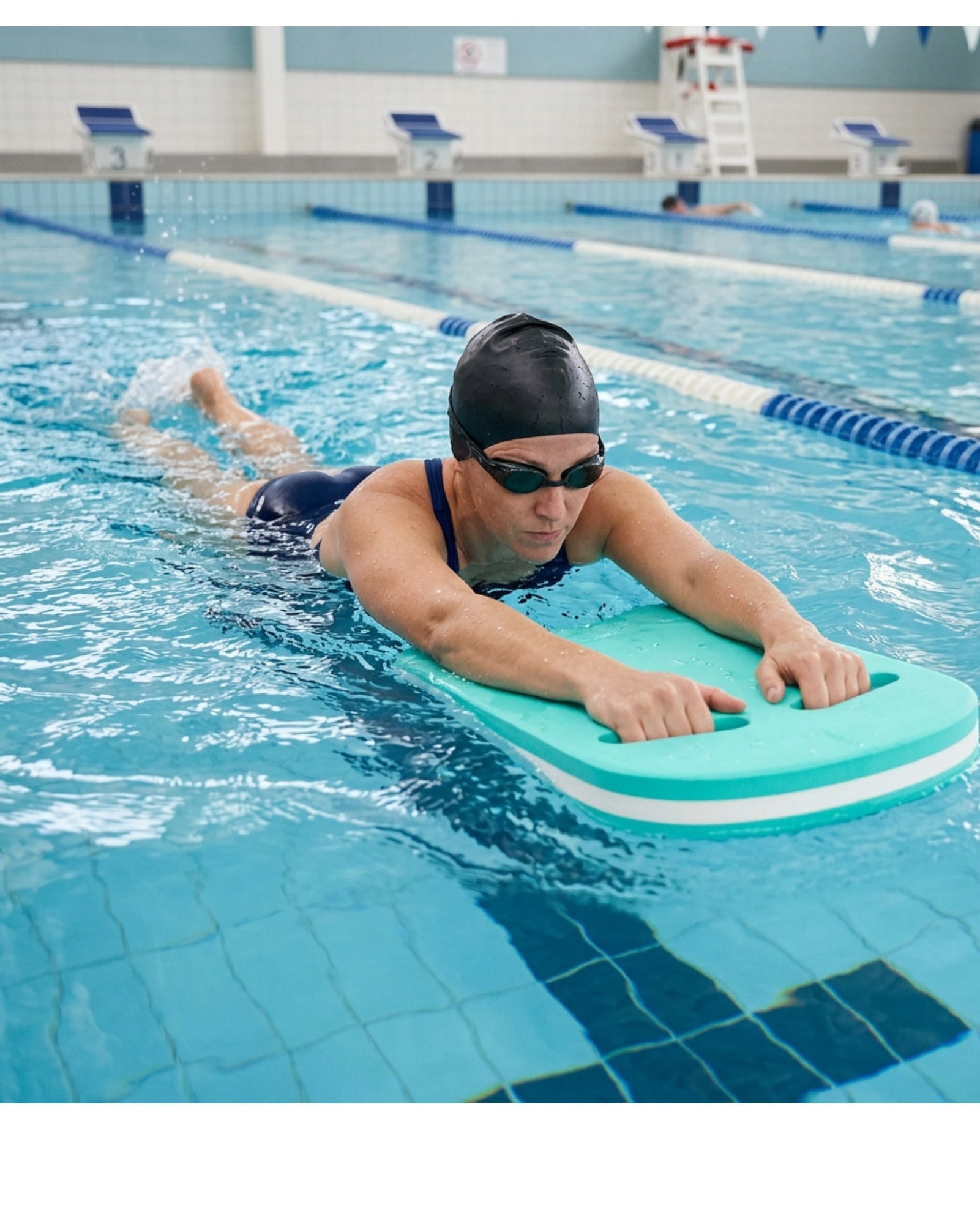 Wonm Long EVA Swimming Kickboard 50 x 28 cm with Hand Slot Aqua and White - Lifestyle view